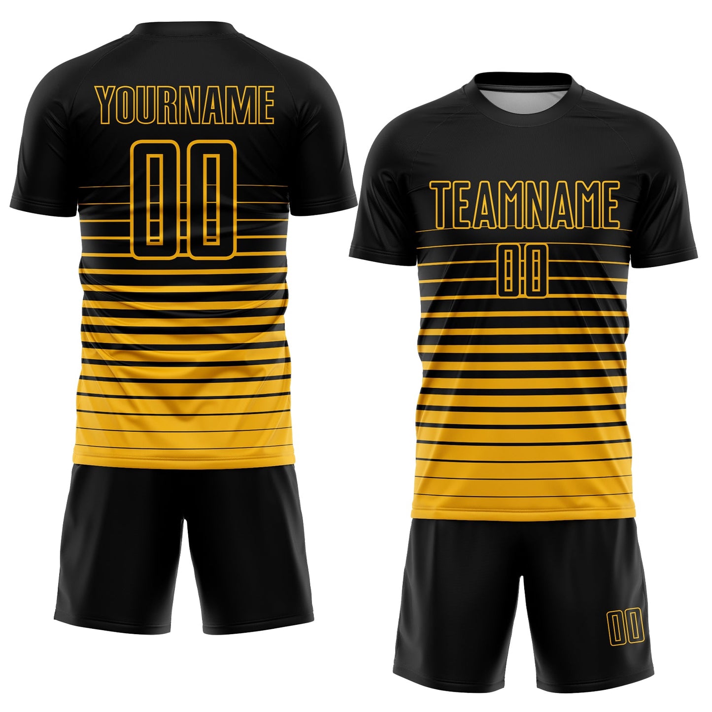Custom Black Gold Pinstripe Fade Fashion Sublimation Soccer Uniform Jersey