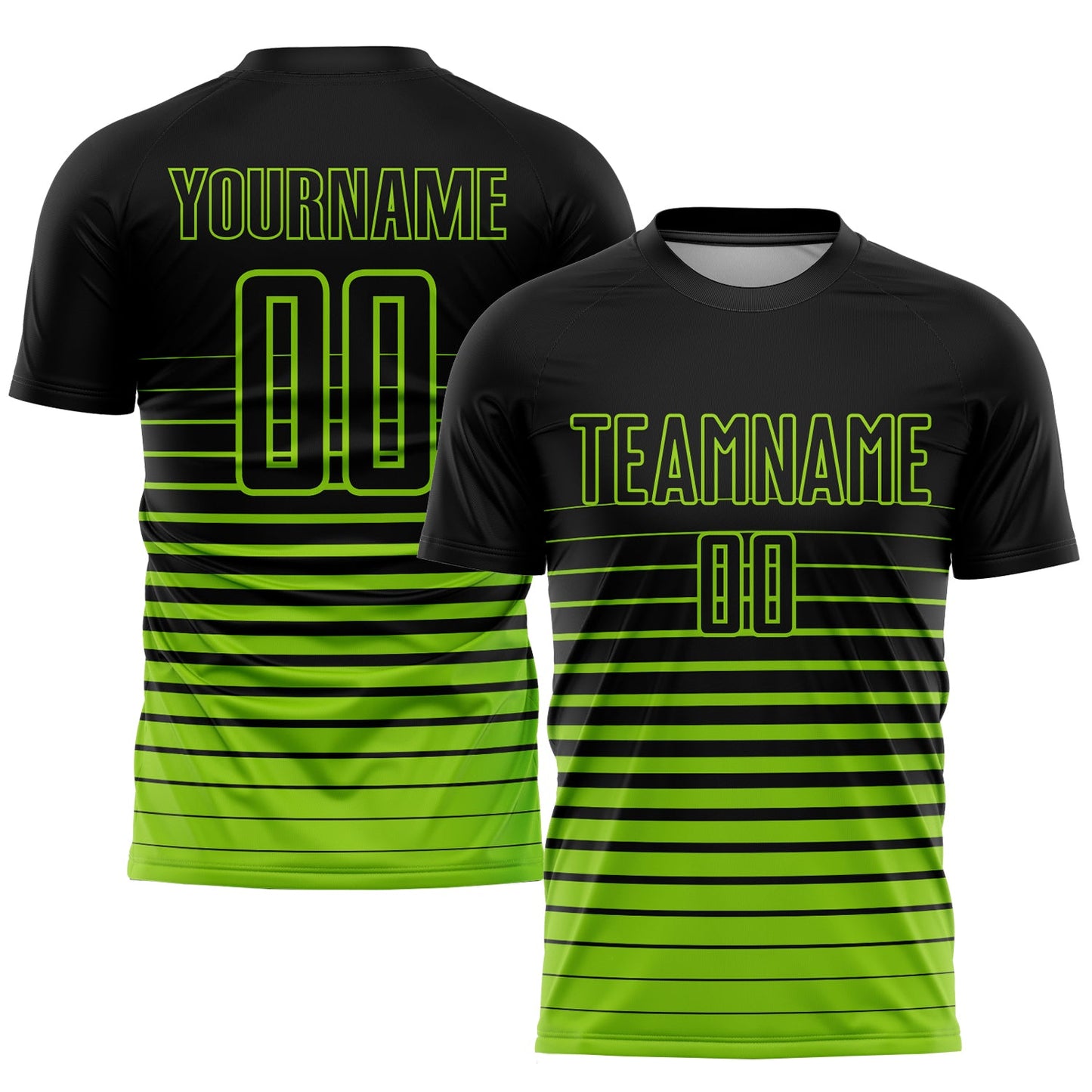 Custom Black Neon Green Pinstripe Fade Fashion Sublimation Soccer Uniform Jersey