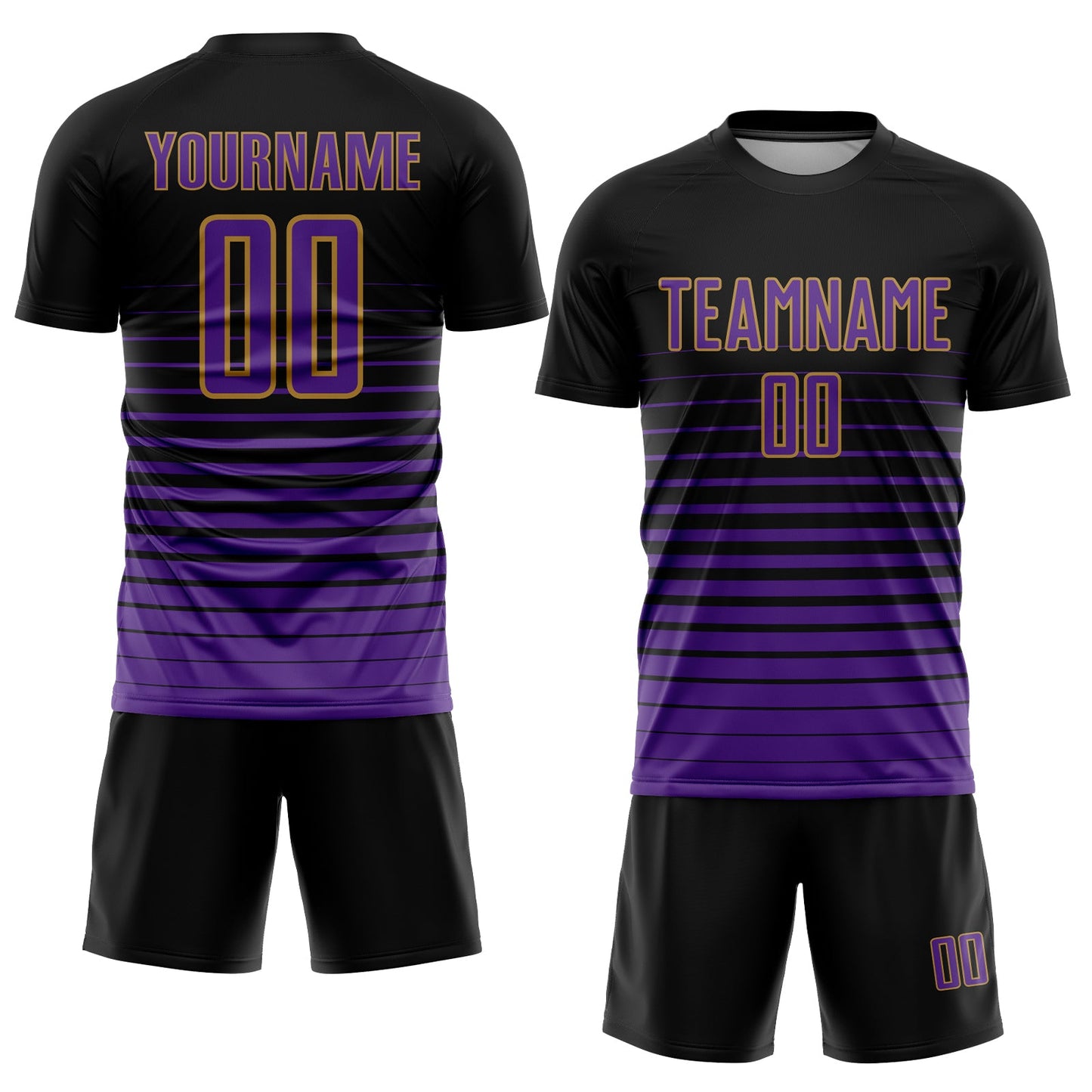 Maillot d'uniforme de football par Sublimation, personnalisé, noir, violet, vieux or, à fines rayures, à la mode, fondu