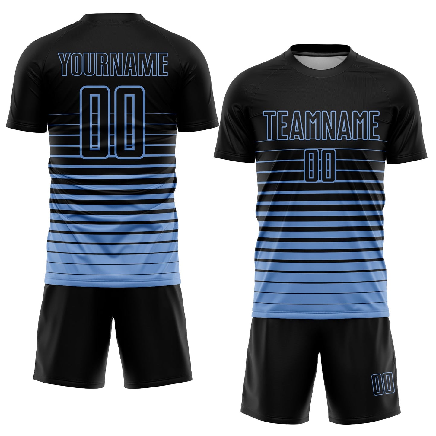 Maillot d'uniforme de football par Sublimation, personnalisé, noir, bleu clair, fondu, mode