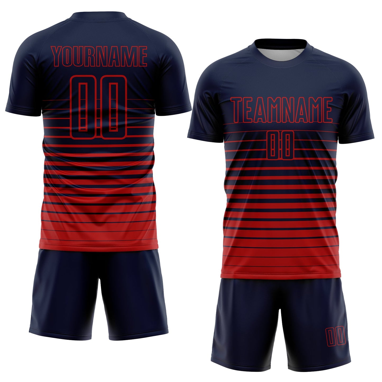Custom Navy Red Pinstripe Fade Fashion Sublimation Soccer Uniform Jersey