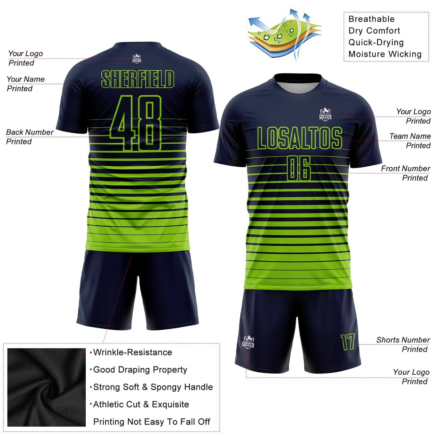 Maillot d'uniforme de football par Sublimation, personnalisé, vert fluo, à fines rayures, à la mode, fondu