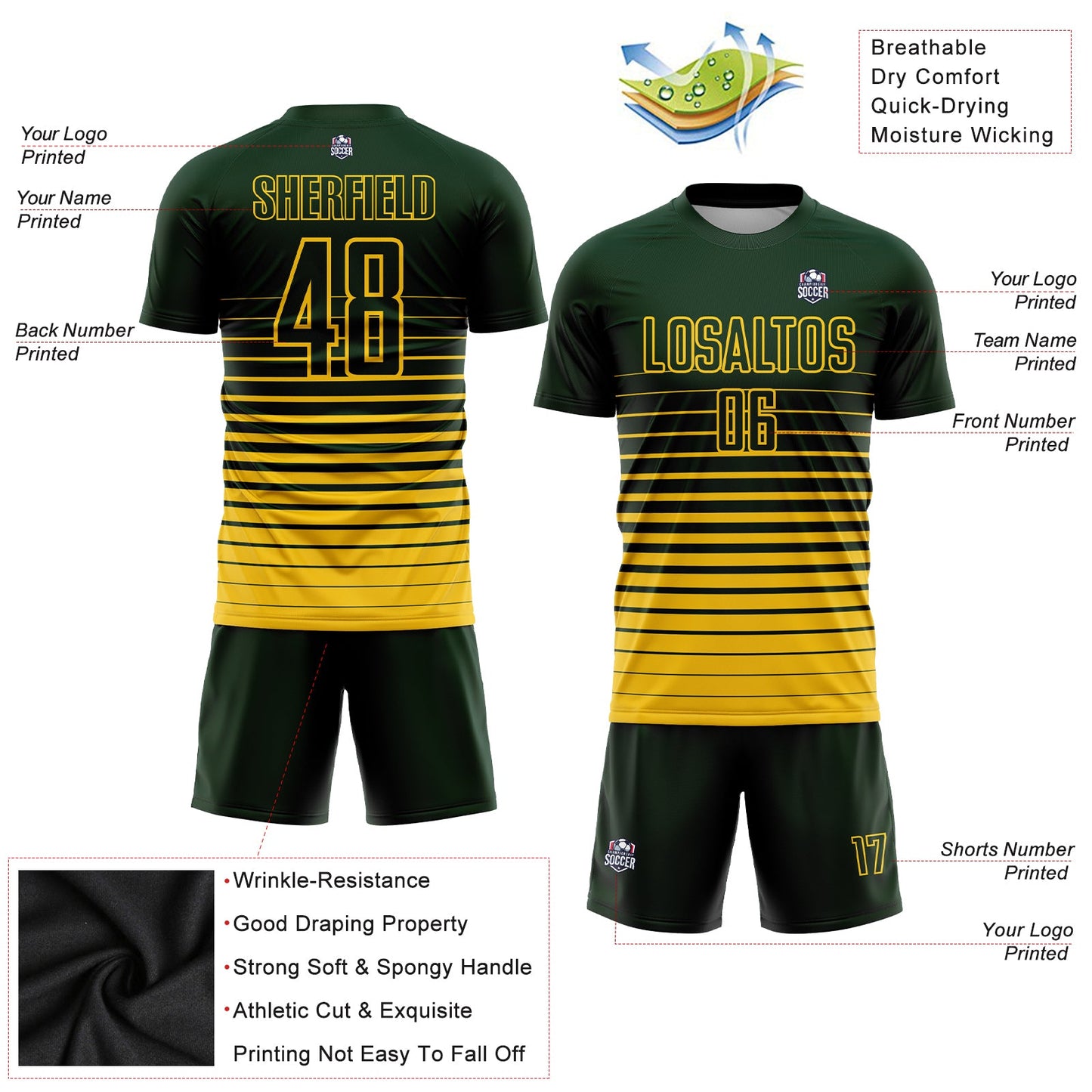 Maillot d'uniforme de football par Sublimation, personnalisé, vert et jaune, à fines rayures, à la mode, fondu