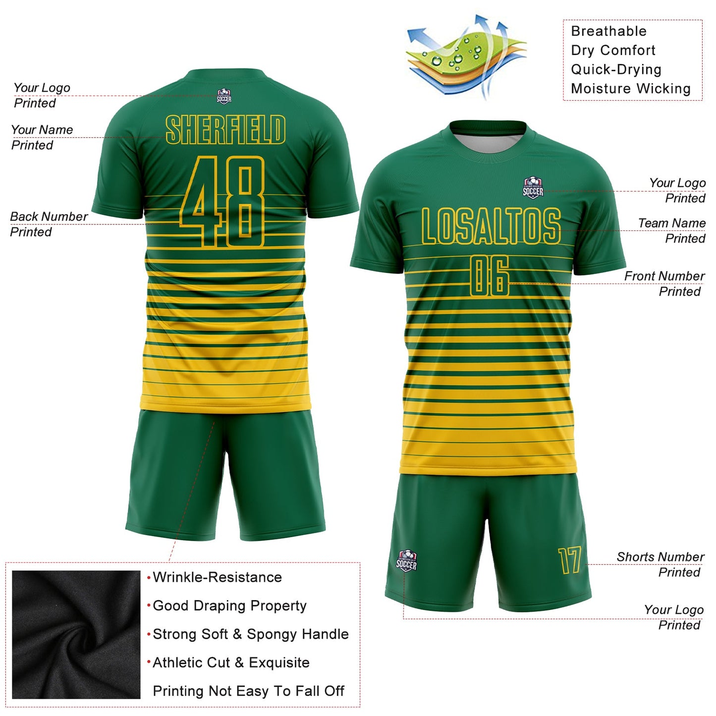Maillot d'uniforme de football par Sublimation, personnalisé, vert et jaune, à fines rayures, à la mode, fondu