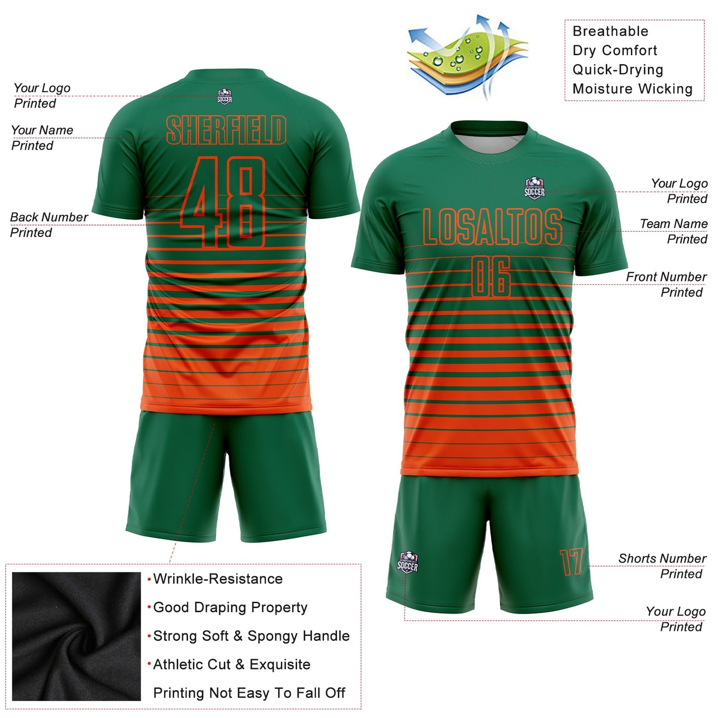 Maillot d'uniforme de football par Sublimation, personnalisé, vert, Orange, à fines rayures, à la mode, fondu