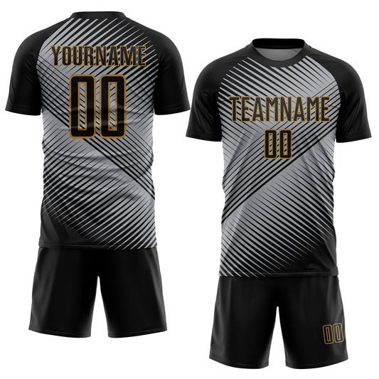 Custom Gray Black-Old Gold Sublimation Soccer Uniform Jersey