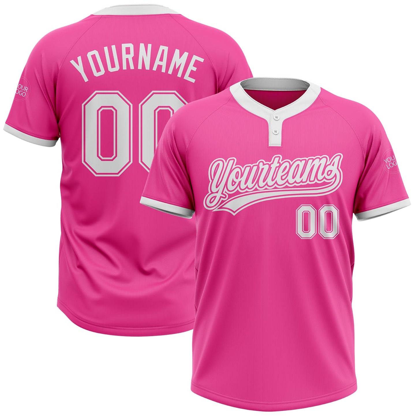 Custom Pink White Two-Button Unisex Softball Jersey