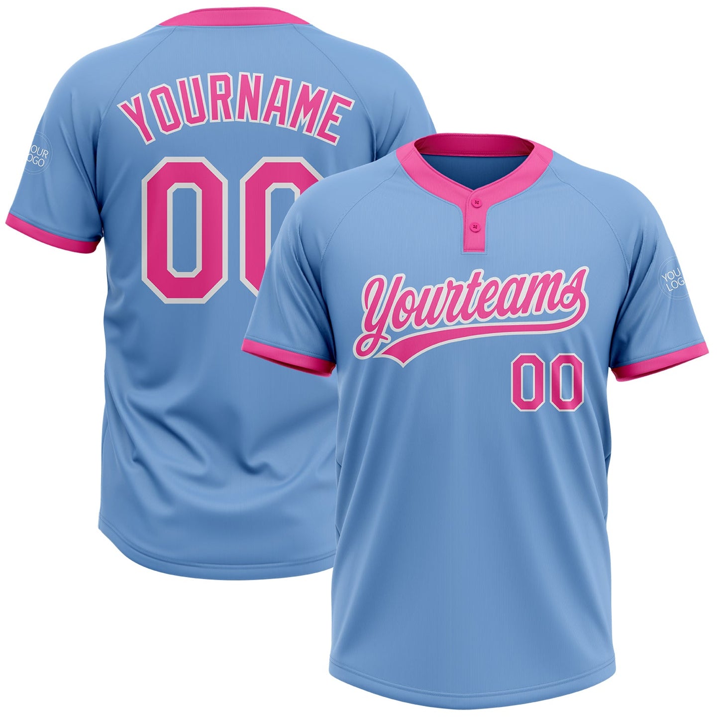 Custom Light Blue Pink-White Two-Button Unisex Softball Jersey