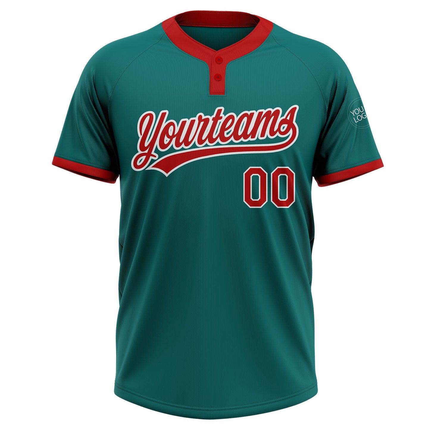 Custom Teal Red-White Two-Button Unisex Softball Jersey
