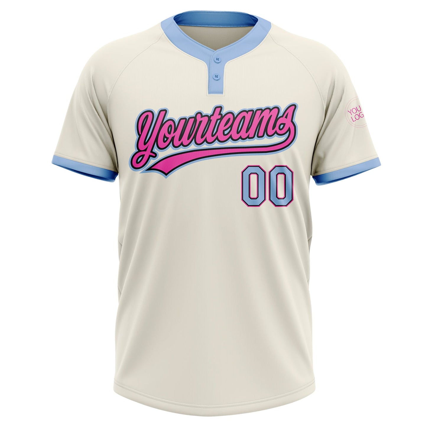 Custom Cream Light Blue Black-Pink Two-Button Unisex Softball Jersey