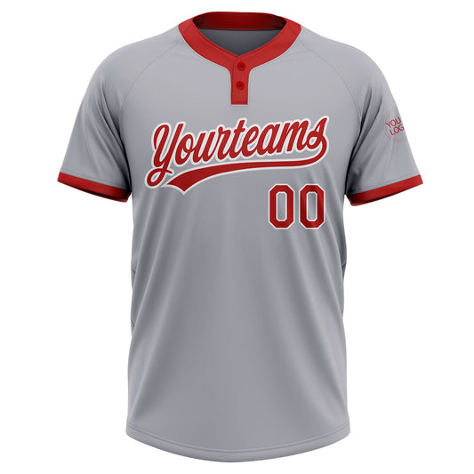 Custom Gray Red-White Two-Button Unisex Softball Jersey