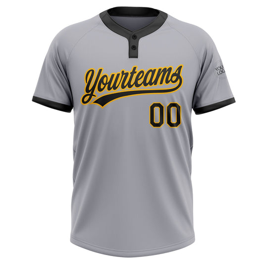 Custom Gray Black-Gold Two-Button Unisex Softball Jersey