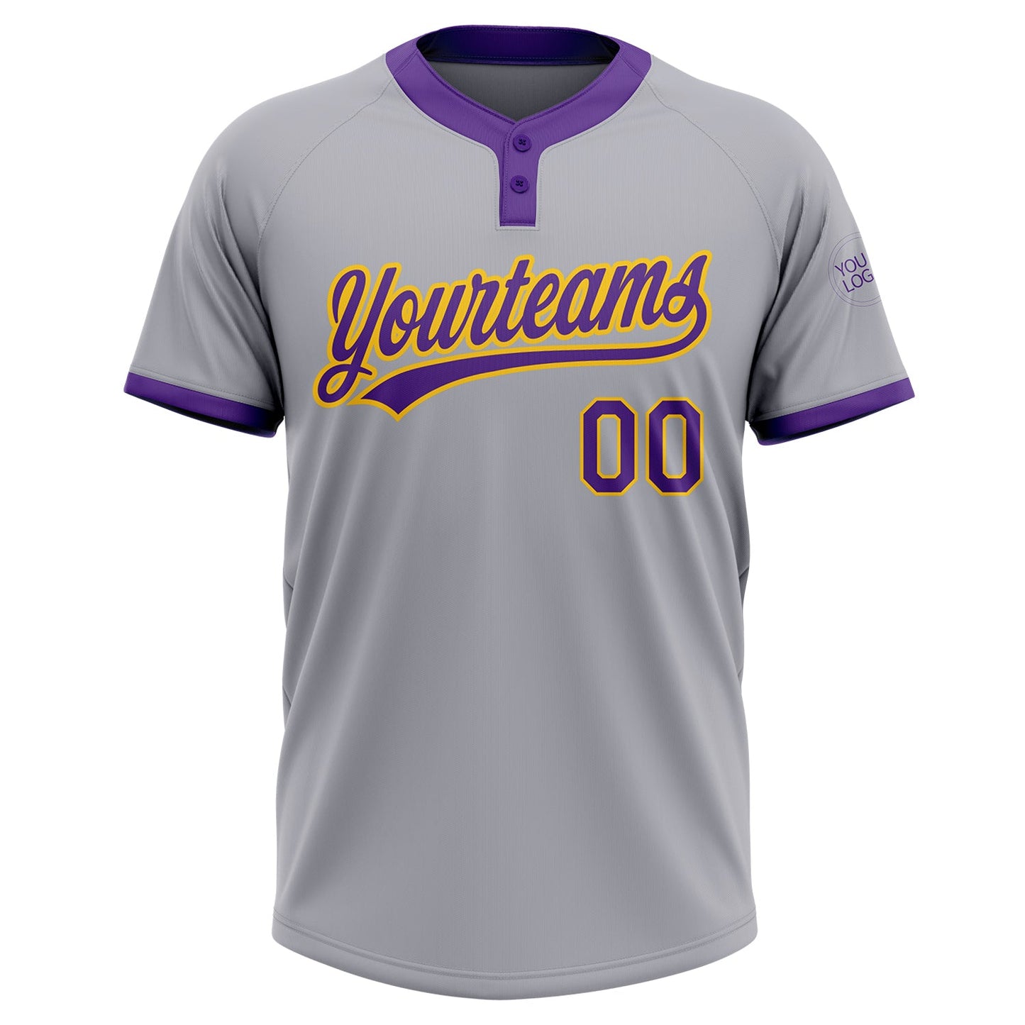 Custom Gray Purple-Gold Two-Button Unisex Softball Jersey