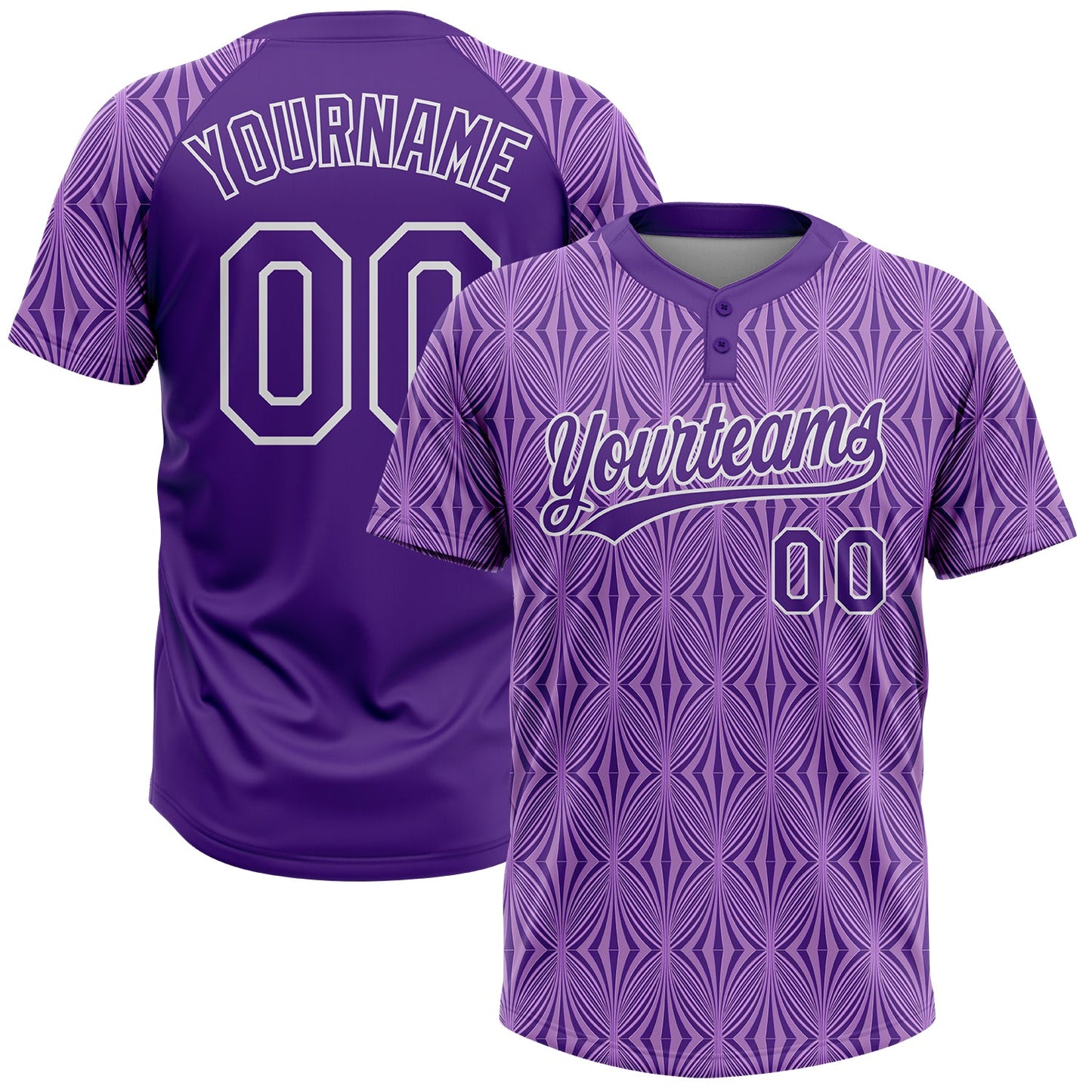 Custom Purple Purple-White 3D Pattern Two-Button Unisex Softball Jersey