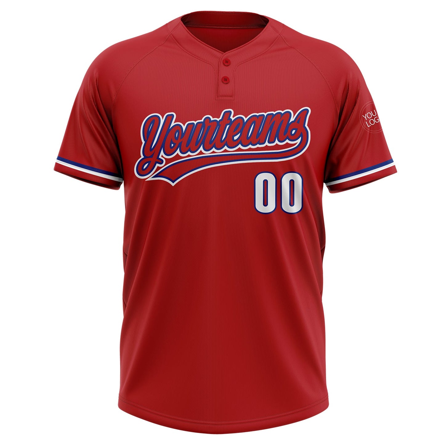 Custom Red White-Royal Two-Button Unisex Softball Jersey