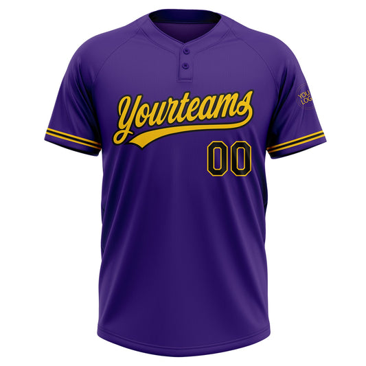 Custom Purple Black-Yellow Two-Button Unisex Softball Jersey