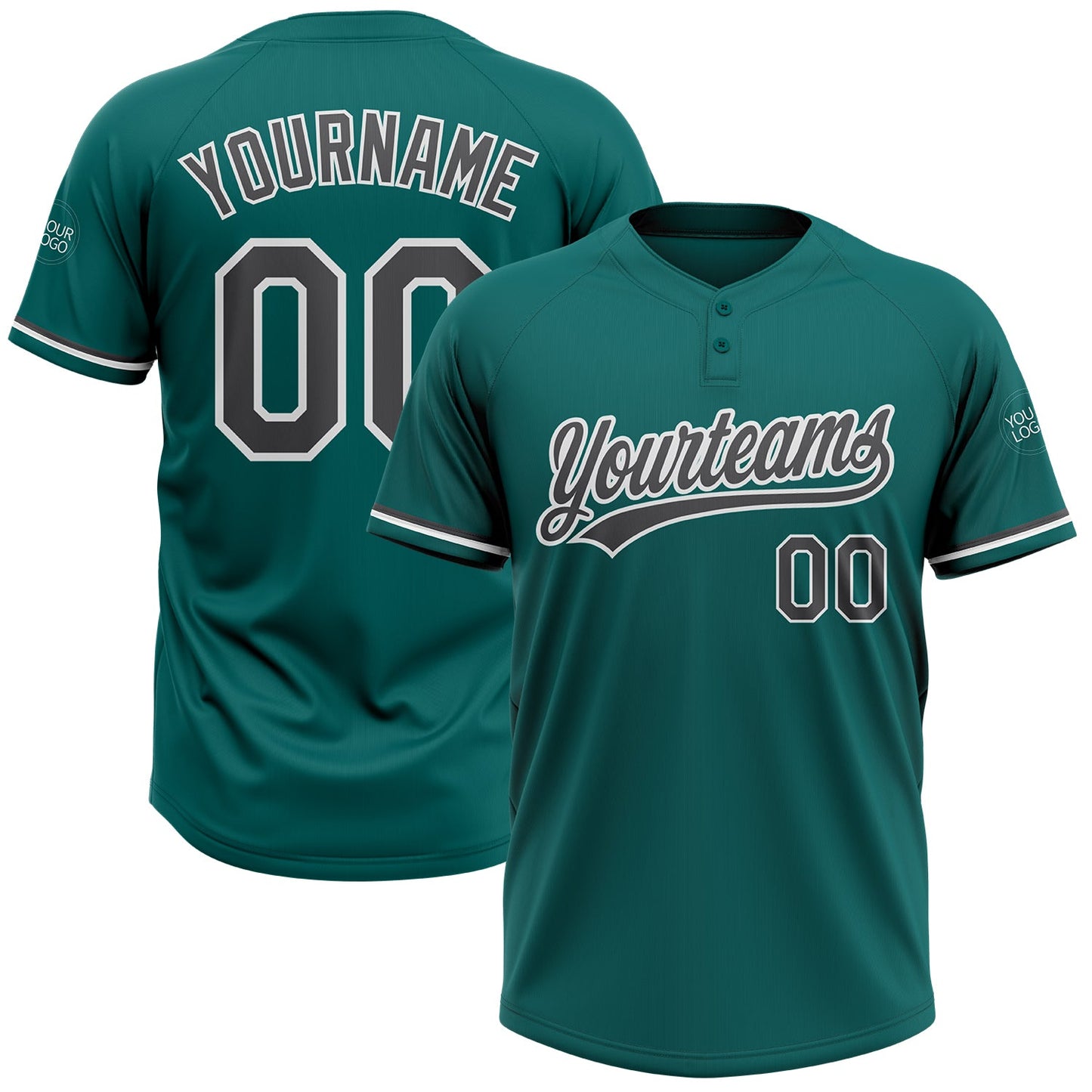 Custom Teal Steel Gray-White Two-Button Unisex Softball Jersey