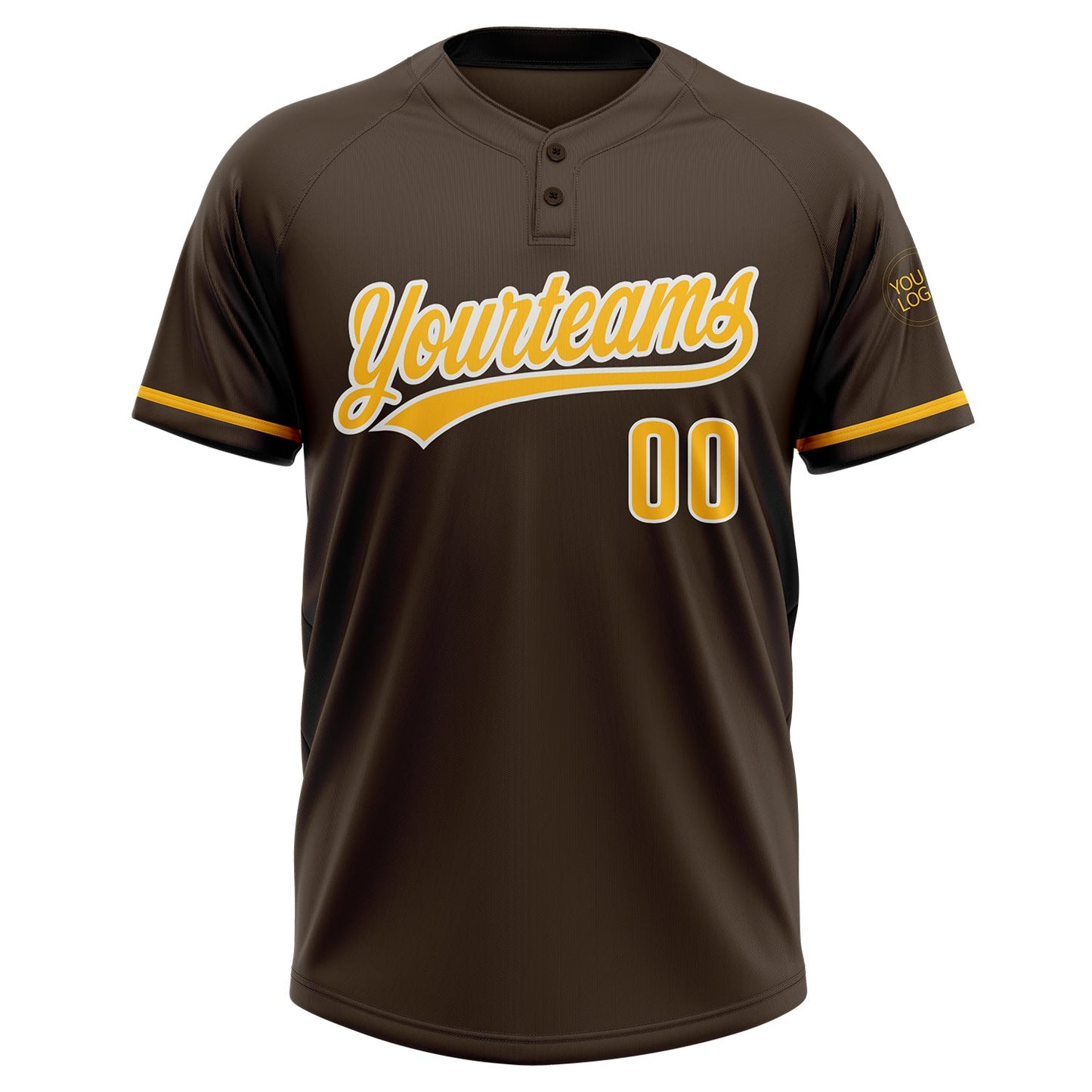 Custom Brown Gold-White Two-Button Unisex Softball Jersey