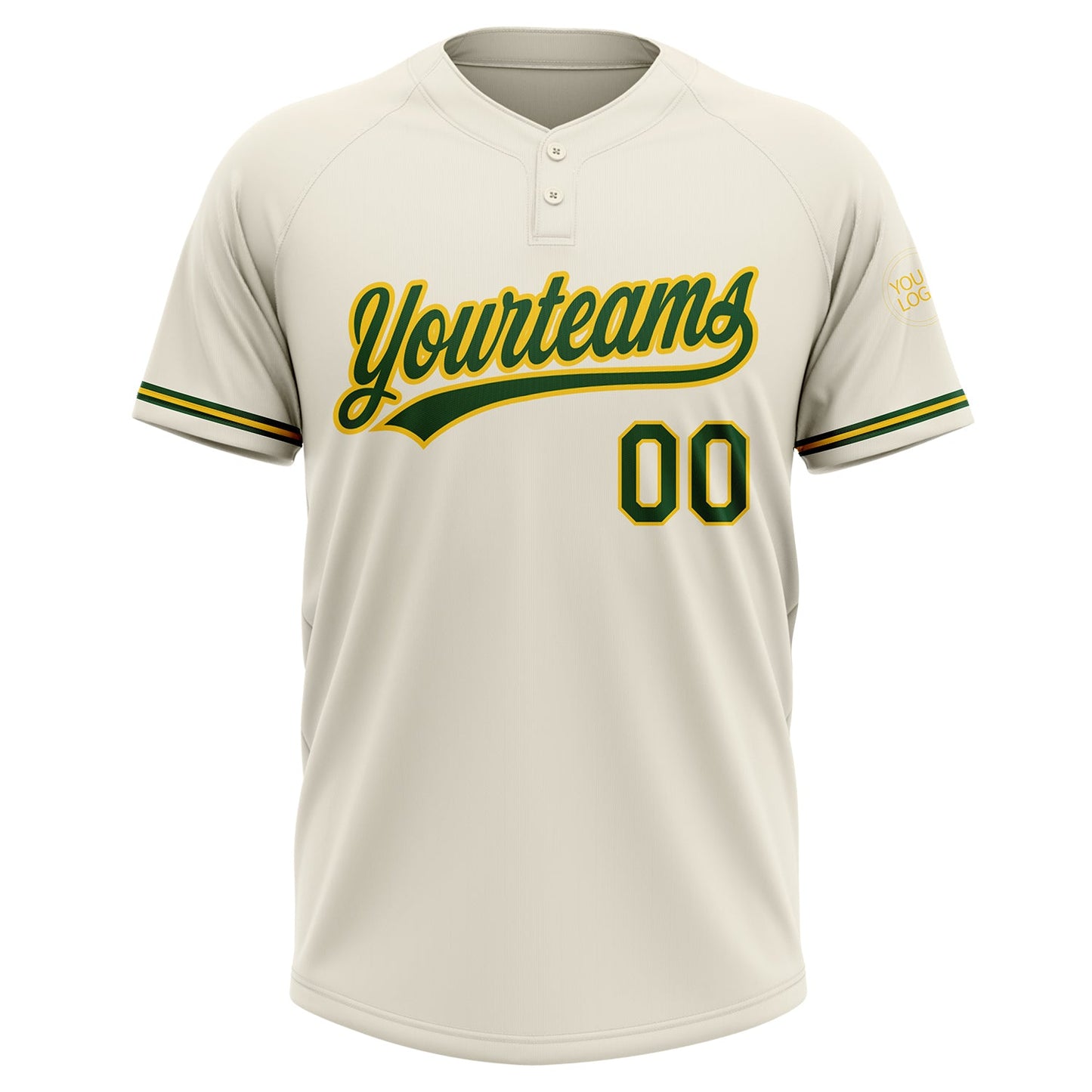 Custom Cream Green-Yellow Two-Button Unisex Softball Jersey