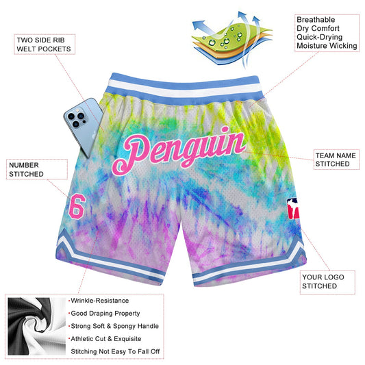 Custom Tie Dye Pink-White 3D Authentic Basketball Shorts
