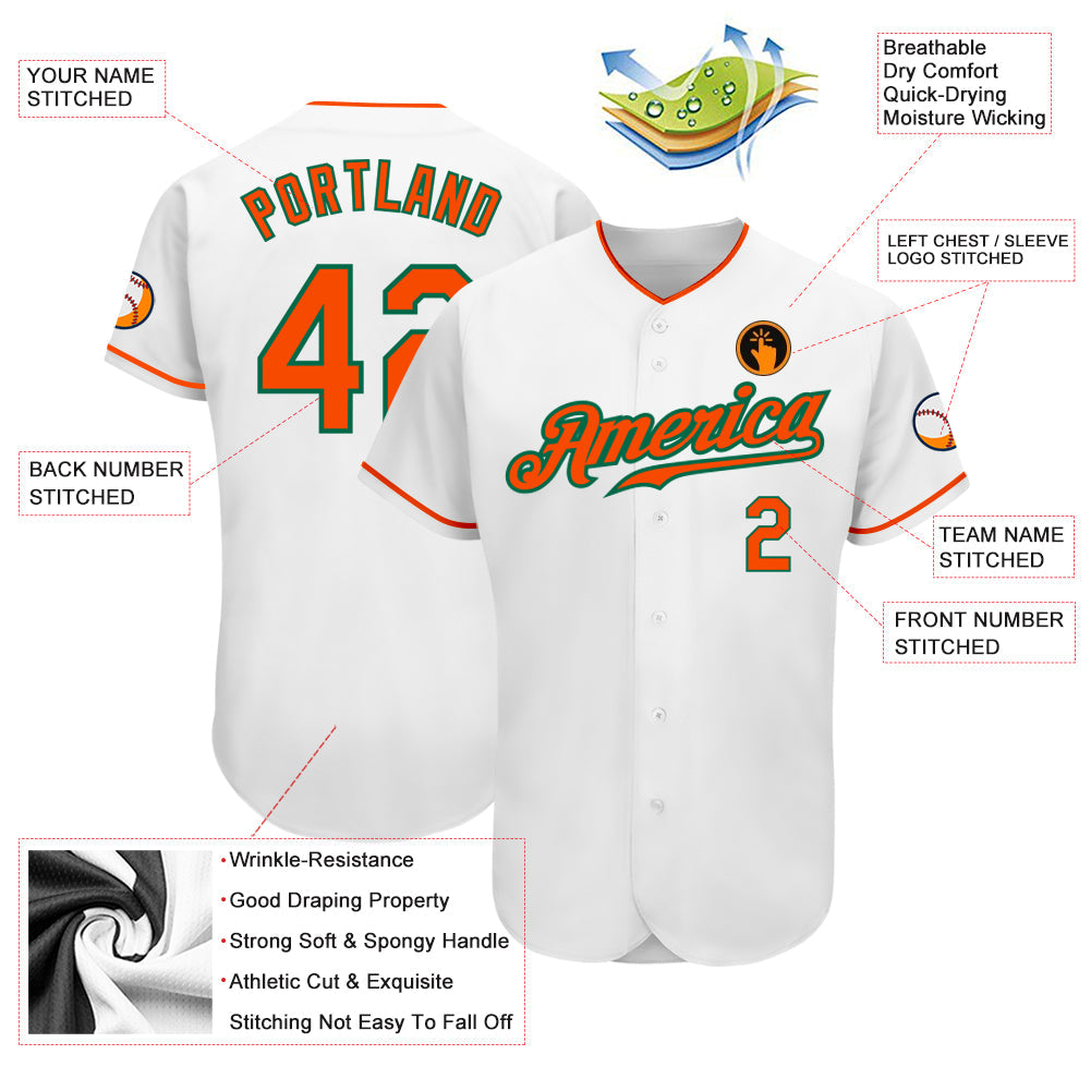Custom White Orange-Kelly Green Authentic Baseball Jersey