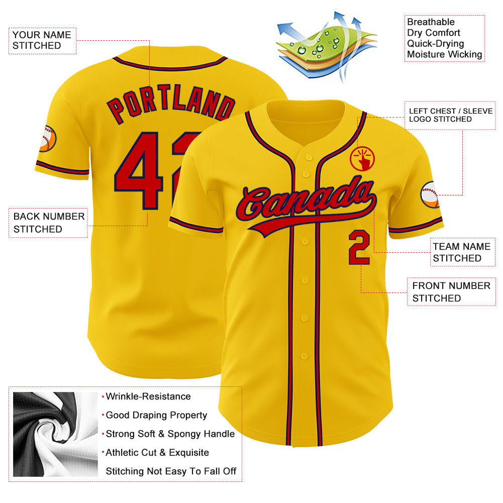 Custom Yellow Red-Navy Authentic Baseball Jersey