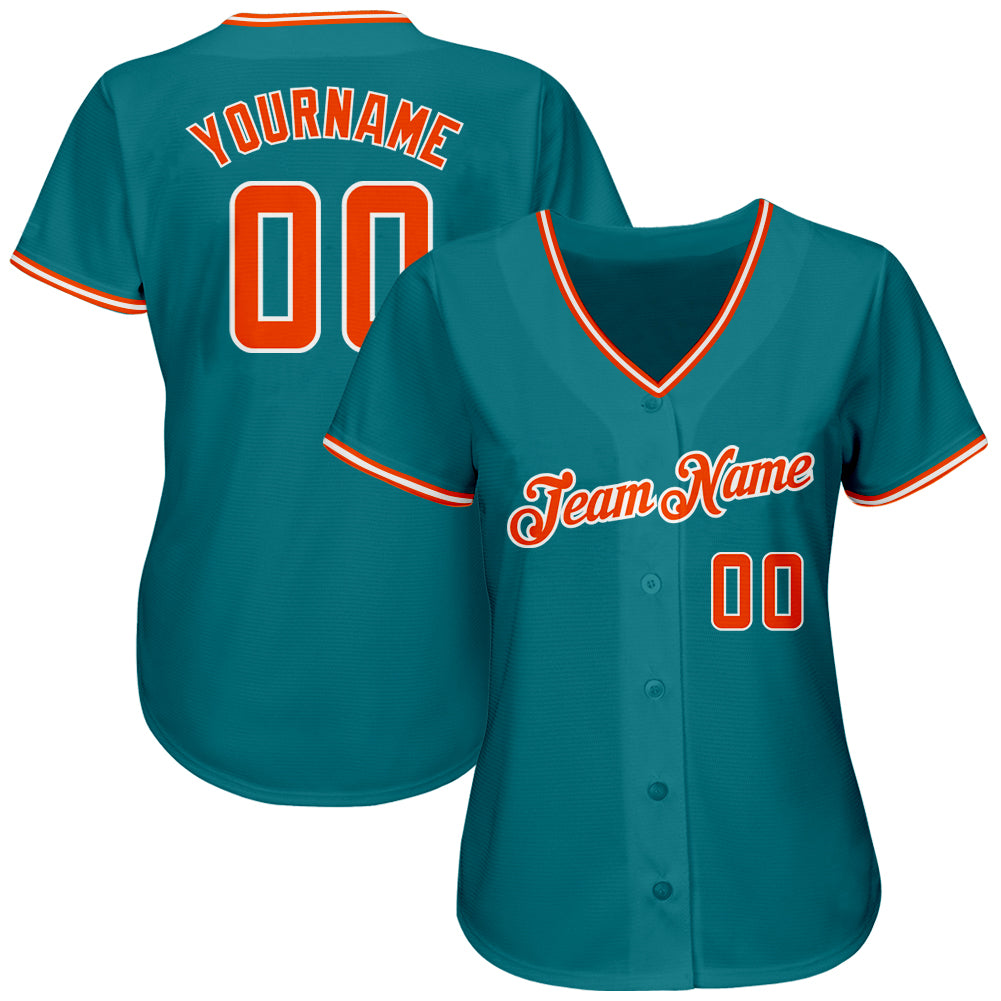 Custom Teal Orange-White Authentic Baseball Jersey
