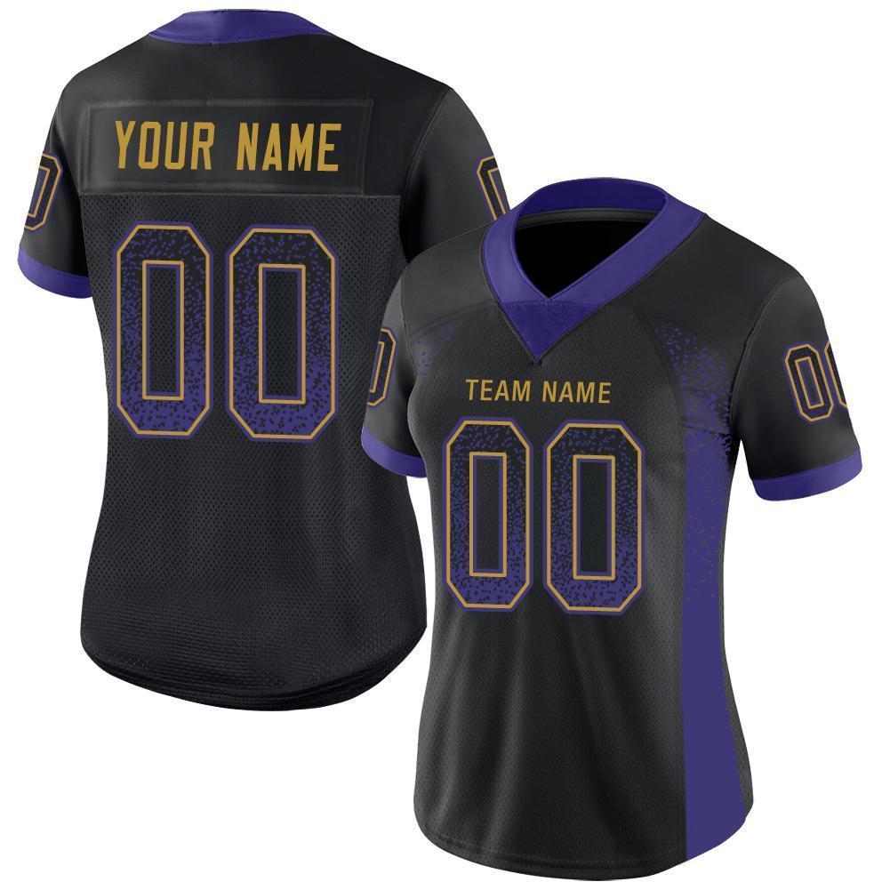 Custom Black Purple-Old Gold Mesh Drift Fashion Football Jersey