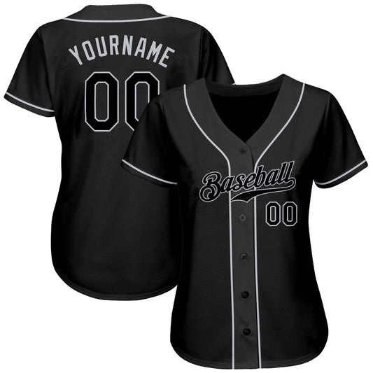 Maglia da baseball autentica personalizzata nera nera-grigia