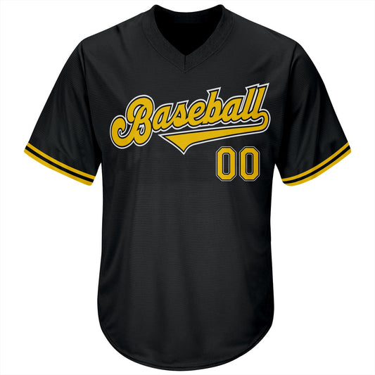 Custom Black Gold-White Authentic Throwback Rib-Knit Baseball Jersey Shirt