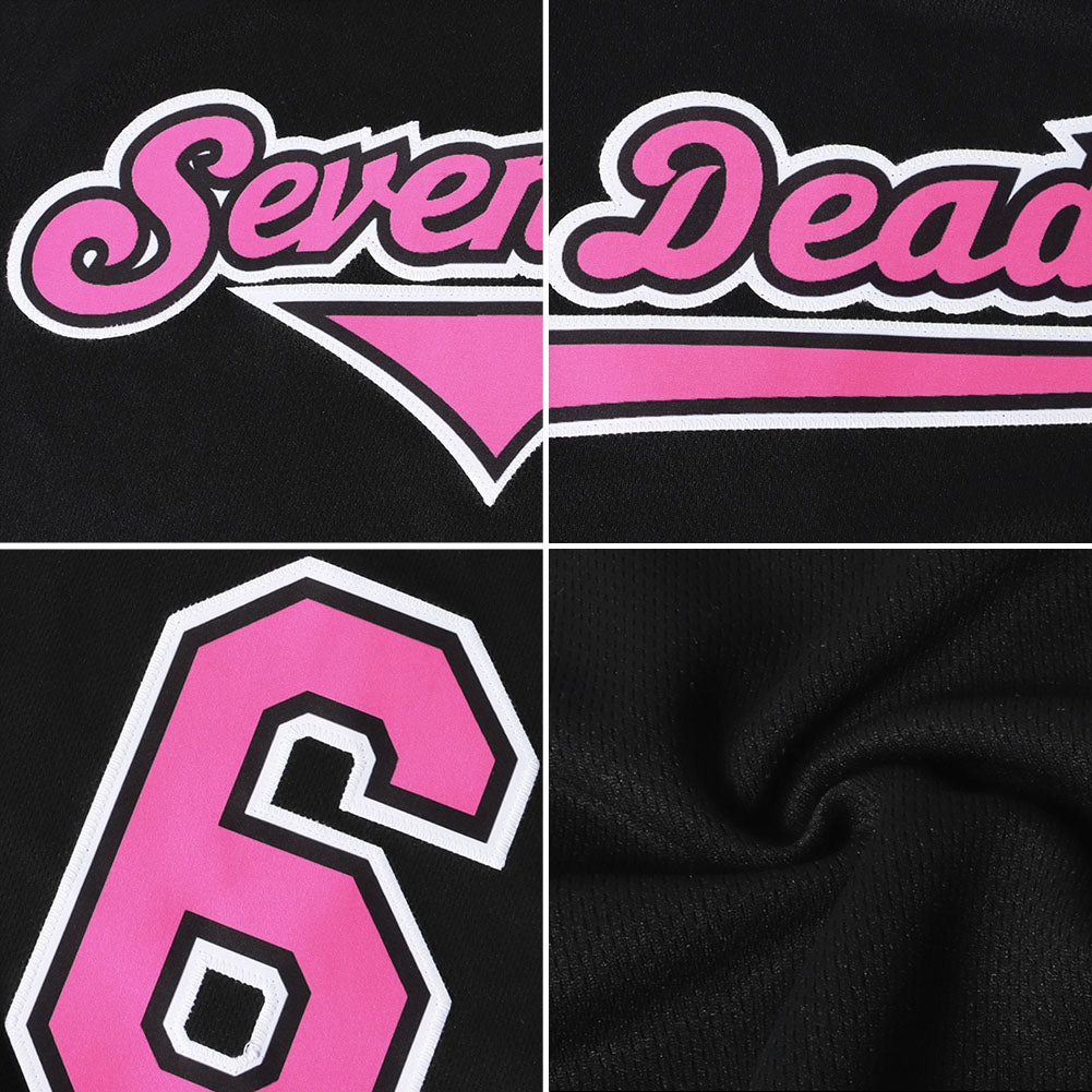 Custom Black Pink-Light Blue Authentic Throwback Rib-Knit Baseball Jersey Shirt