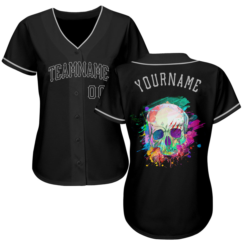 Custom Black Black-Gray Authentic Skull Fashion Baseball Jersey