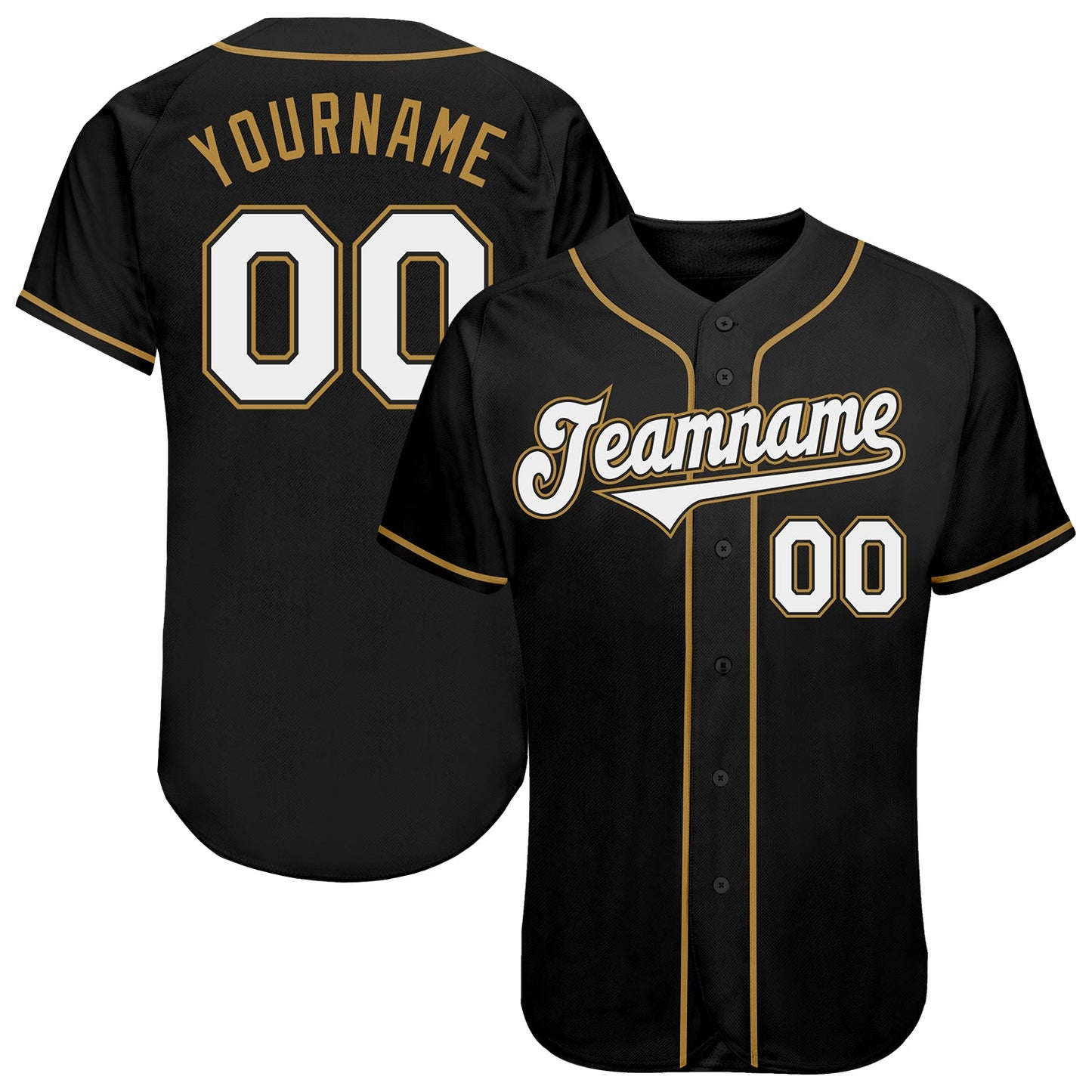 Custom Black White-Old Gold Authentic Baseball Jersey