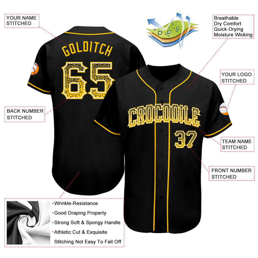 Custom Black Gold-White Authentic Drift Fashion Baseball Jersey