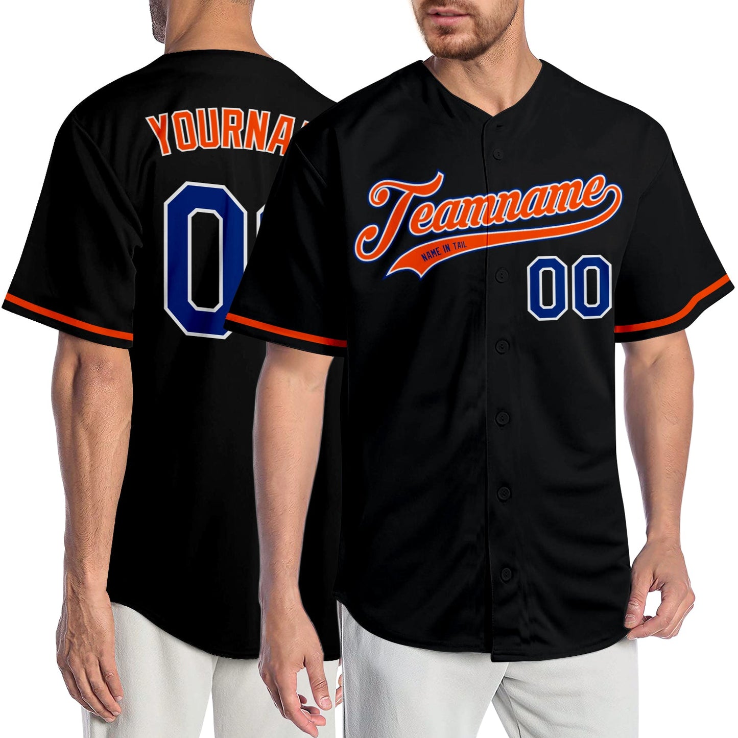 Custom Black Royal-Orange Authentic Baseball Jersey
