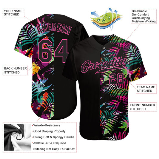Custom Black Pink-Light Blue Authentic Baseball Jersey - Personalized Name,  Number, Team Logo