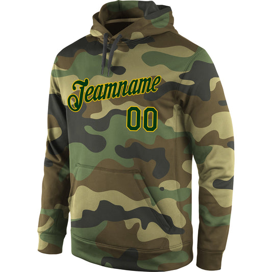 Custom Stitched Camo Green-Gold Sports Pullover Sweatshirt Salute To Service Hoodie