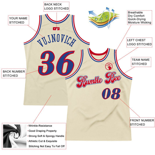 Custom Cream Royal-Red Authentic Throwback Basketball Jersey