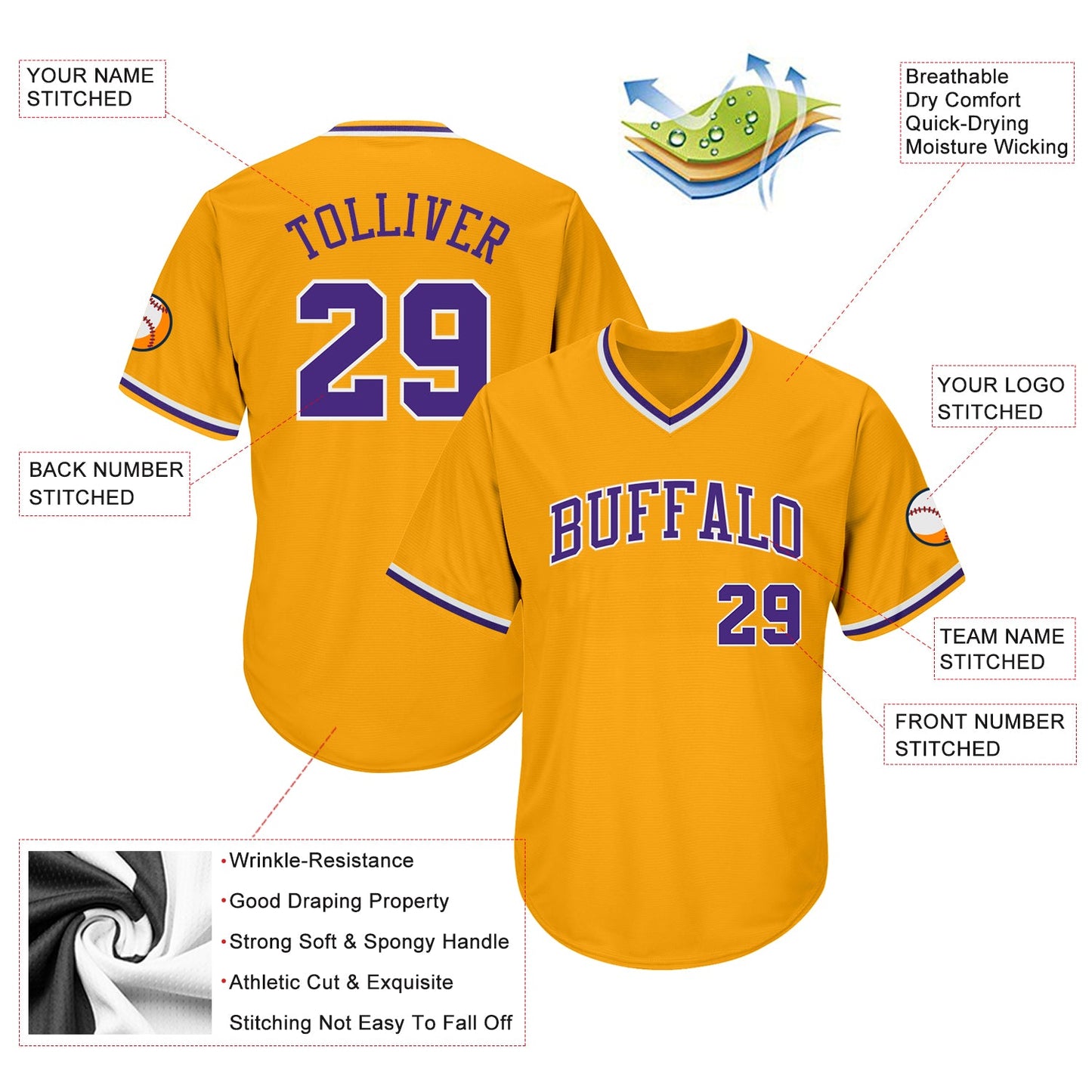 Custom Gold Purple-White Authentic Throwback Rib-Knit Baseball Jersey Shirt