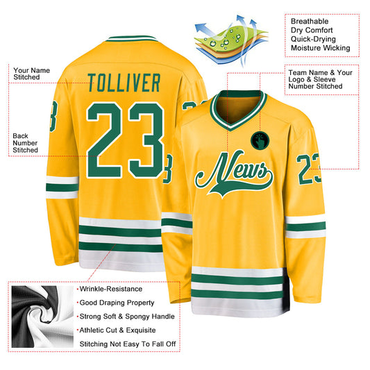 Maglia da hockey personalizzata Gold Kelly verde-bianca