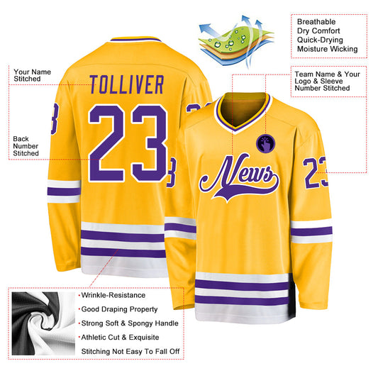Maglia da hockey personalizzata oro viola-bianco