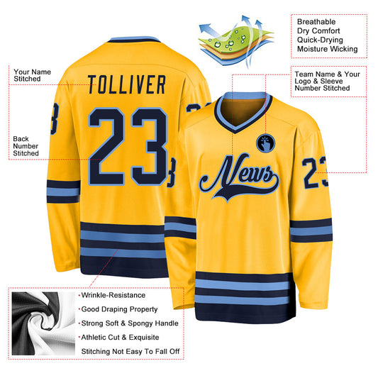 Maglia da hockey personalizzata oro blu navy-azzurro