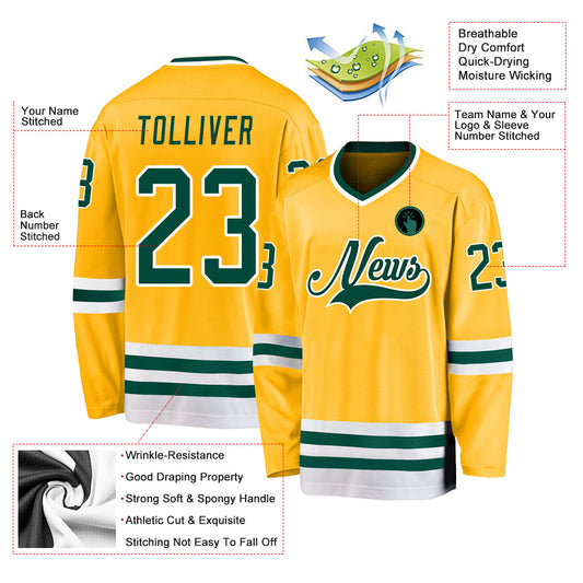 Maglia da hockey personalizzata verde-bianco oro