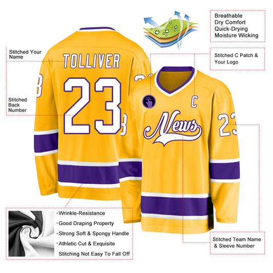 Maglia da hockey personalizzata oro bianco-viola