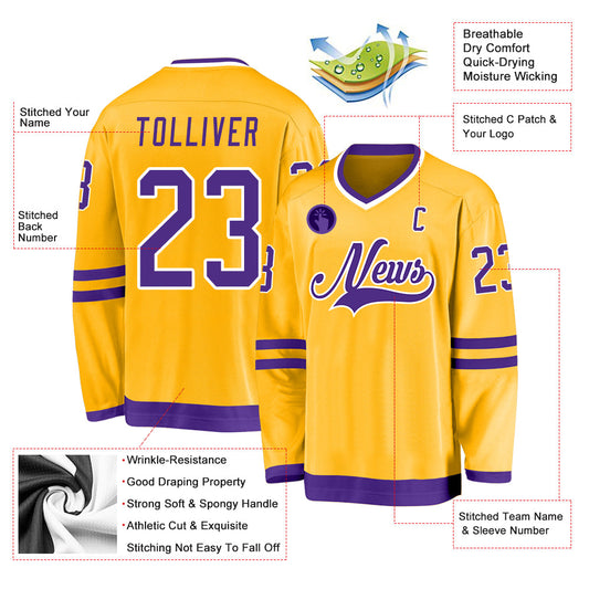 Maglia da hockey personalizzata oro viola-bianco