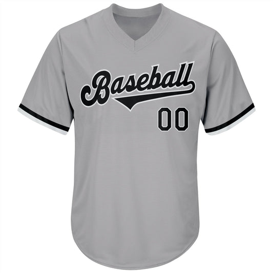 Custom Gray Black-White Authentic Throwback Rib-Knit Baseball Jersey Shirt