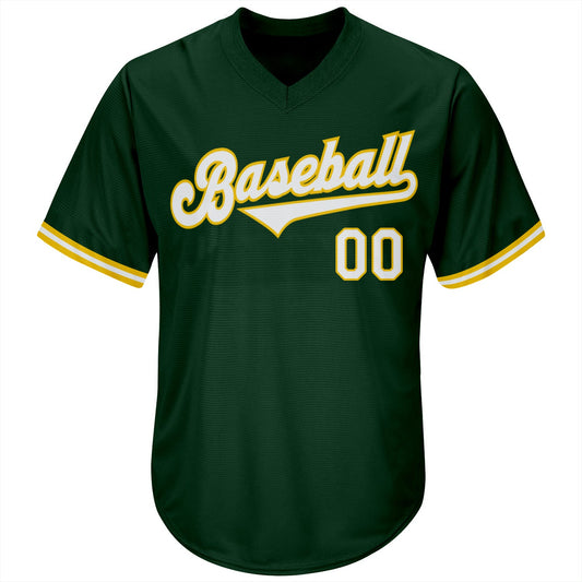 Camicia in jersey da baseball a coste personalizzata verde bianco-oro autentica ritorno al passato