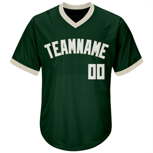 Camicia in jersey da baseball a coste personalizzata verde bianco-crema autentica ritorno al passato