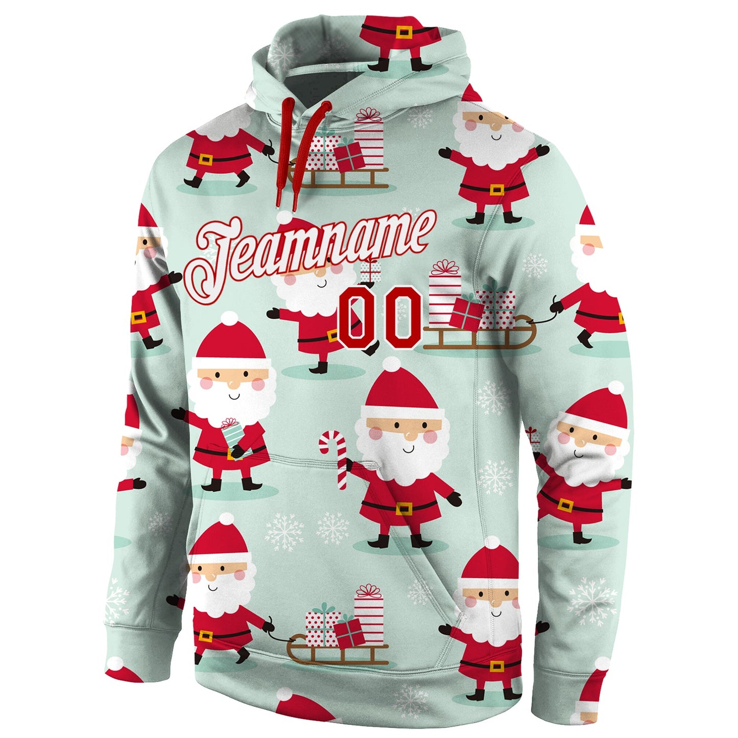 Custom Stitched Green Red-White Christmas 3D Sports Pullover Sweatshirt Hoodie