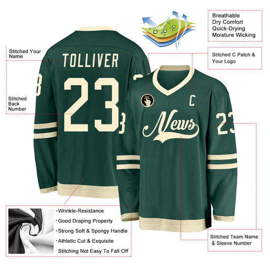Custom Green Cream Hockey Jersey